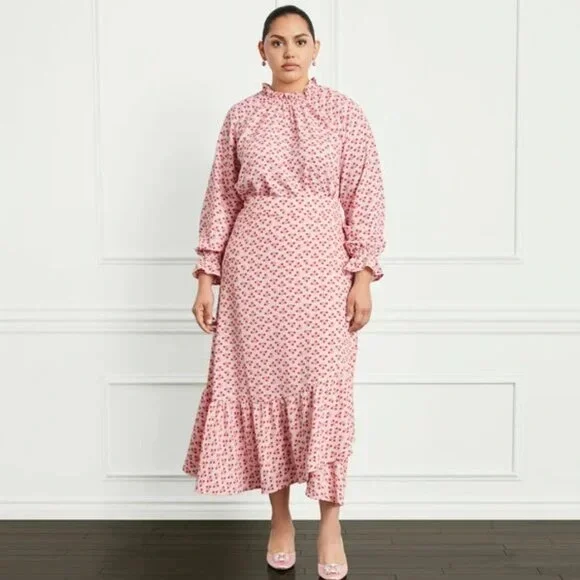 Hill House Home Pink Posy 2pc Set: Millie Top + Mirabel Wrap Skirt Floral Ruffle - Picture 7 of 12